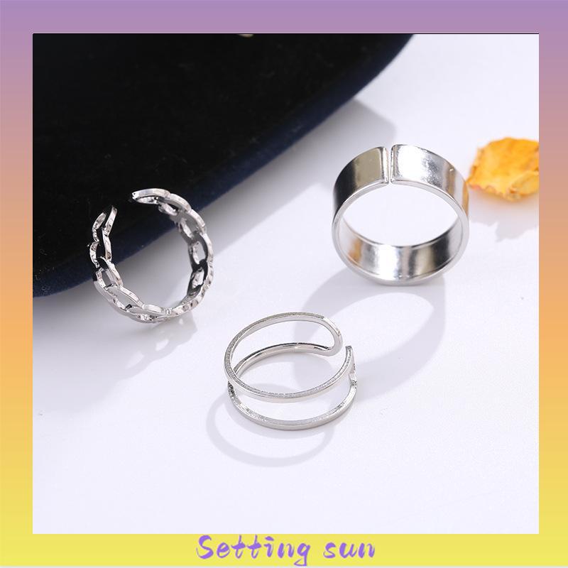 3 Pcs / set INS Cincin Korea Silver Gaya Punk Cincin Pria Untuk Wanita Ring Jewelry TN