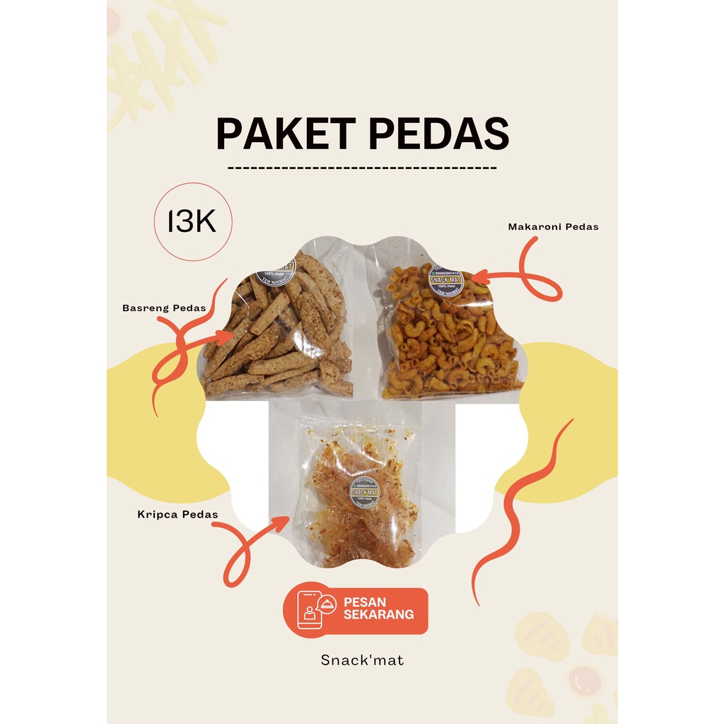 

Snack'Mat - Paket Pedas Isi 3pcs Makaroni Basreng Kripca