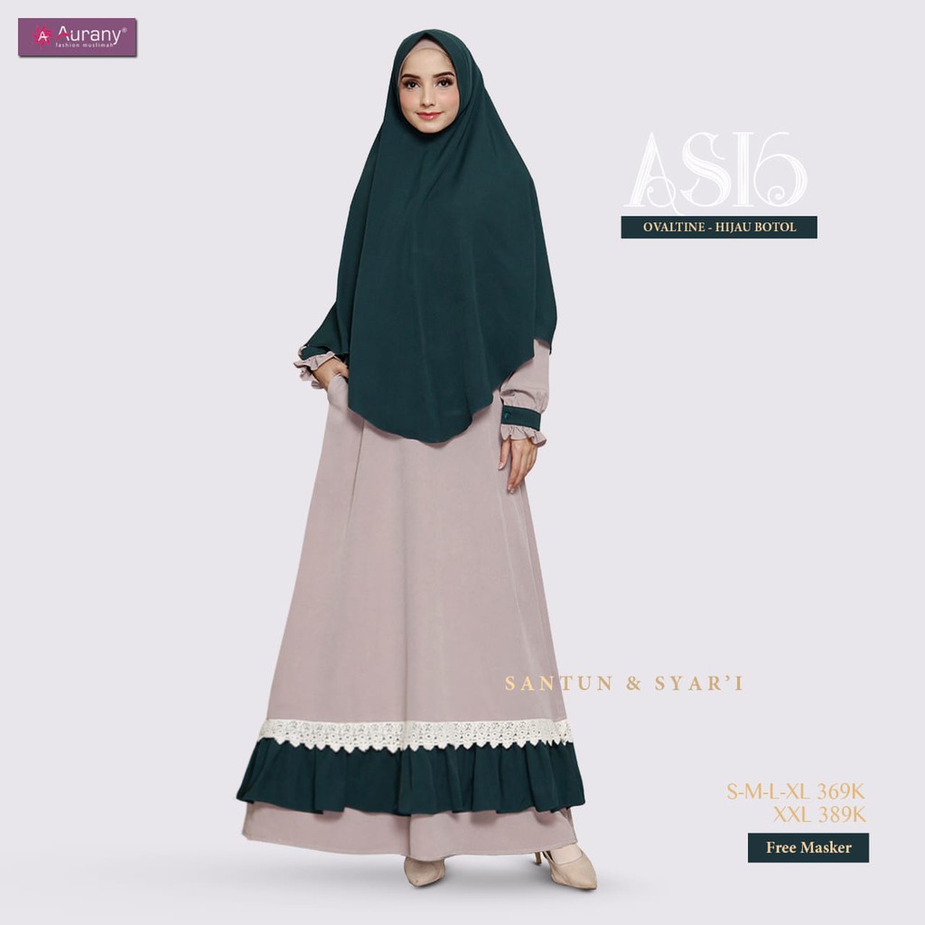 Setelan Gamis Set Hijab Jilbab Khimar Syari Busui Friendly Bahan Lazara Crepe AS 16 Original Brand A