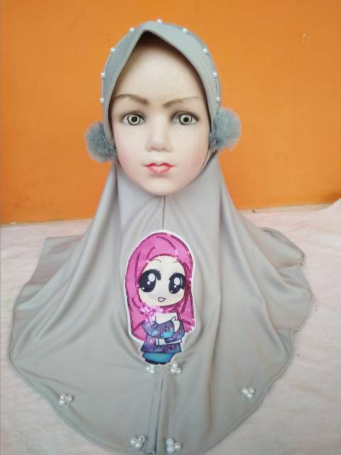 Jilbab anak BOBA LED musik  3-7 tahun PET ANTEM / HIJAB BOBA ANAK