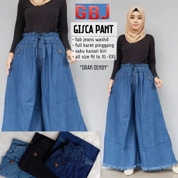 celana wanita kulot panjang rawis denim hitam metro black jeans wash