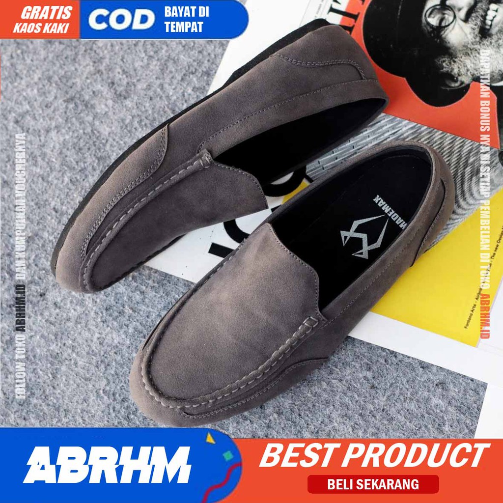 ABRHM x MODNEK Sepatu Slip On Pria Kulit Suede Sintetic Sepatu Pria Casual Pantofel