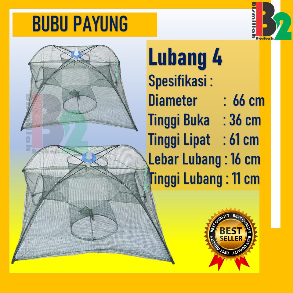 (ORIGINAL) Bubu Payung Jaring Jala Pancing Ikan Siap Pakai Lubang 4 Perangkap Udang ikan Kepiting Be