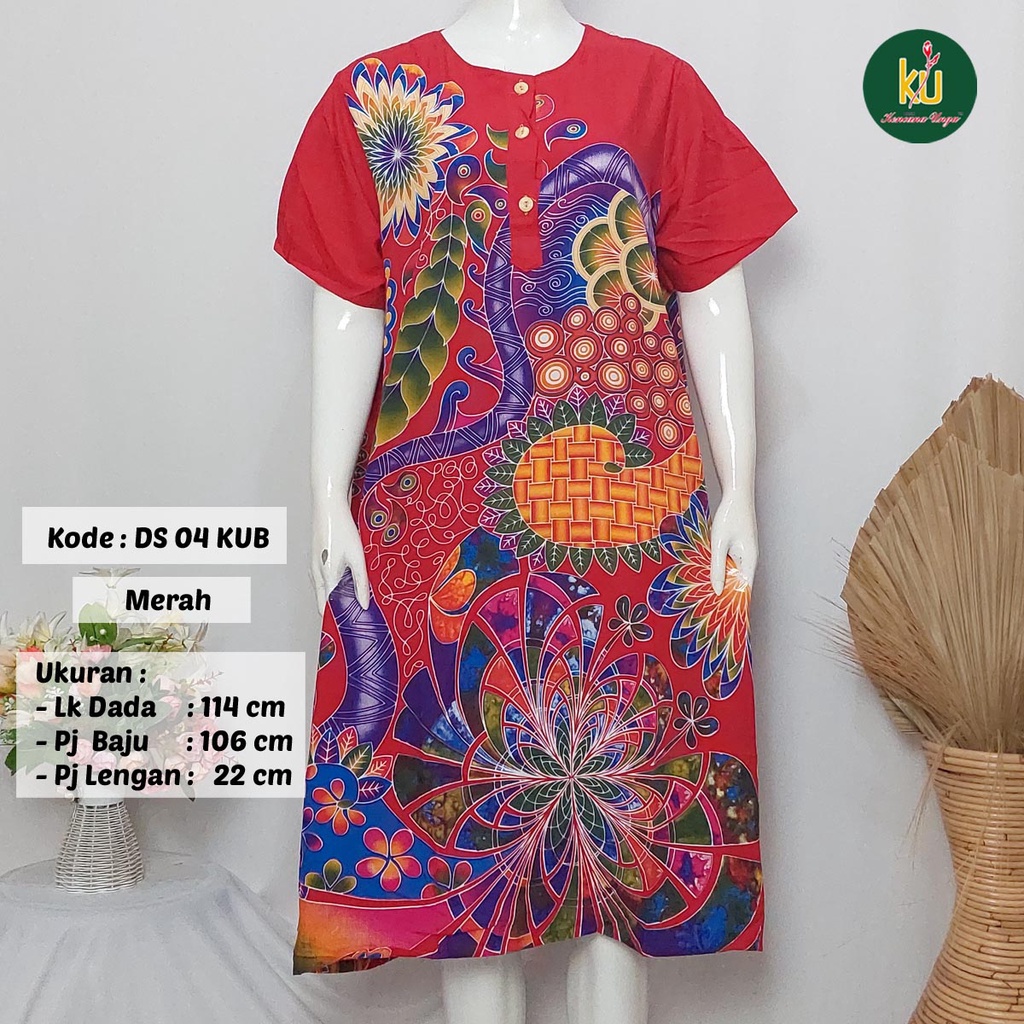 COD DS04 KUB | Daster Batik Kencana Ungu Asli Label Biru Uk. Jumbo LD 120 cm | Baju Santai Tidur Wanita Dewasa Kancing Depan Busui Friendly Motif Terbaru-Merah B