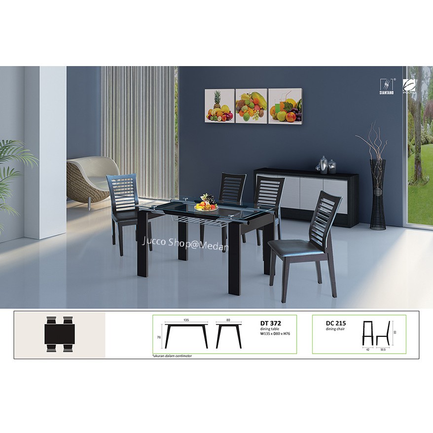 Meja Makan Kayu Minimalis DT372 - Meja Makan Kaca Murah Siantano Fullset 4Kursi - Medan