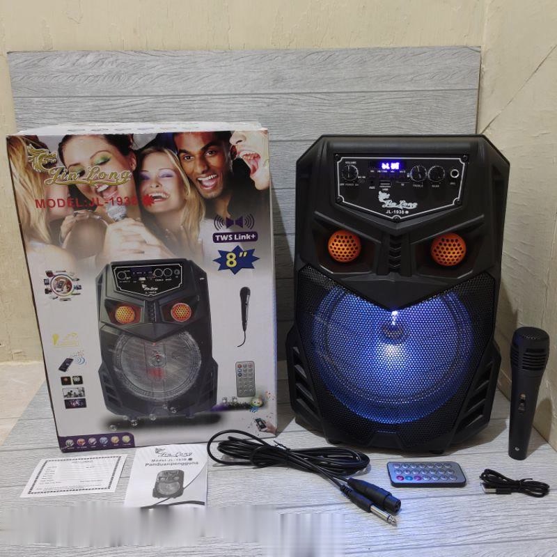 Speaker Bluetooth Karaoke Wireless Jinlong JL-1938 8 Inchi Gratis Microphone Super Bass Salon Aktif