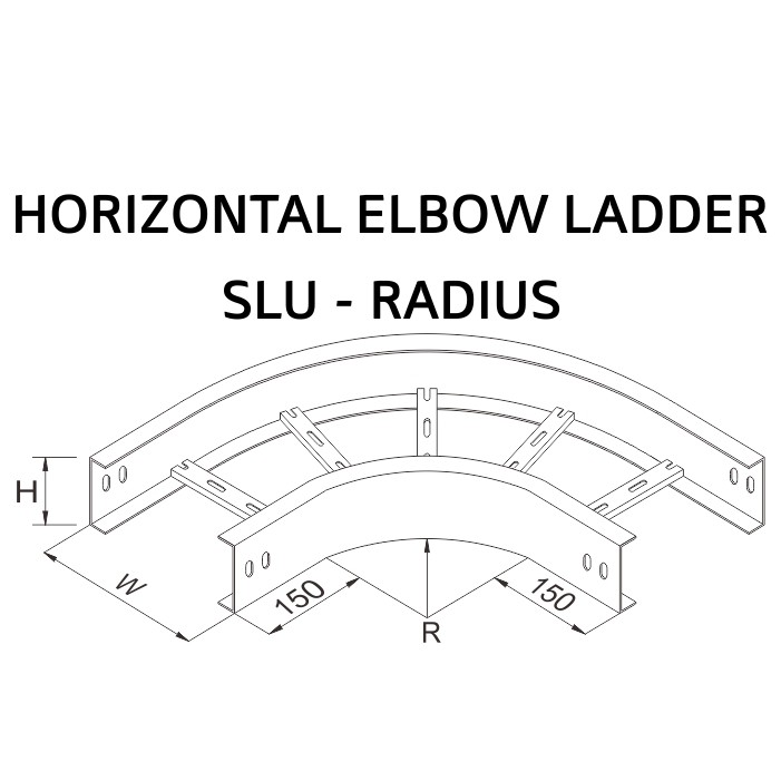 Horizontal Elbow Ladder SLU Radius W100 x H100 x R150, 300, 450, 600 HDG Plat 1,8mm