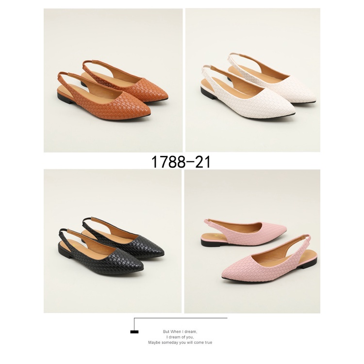 HELIVA ELISA Low Heels 2.5cm Sling Back Stretch Shoes Anyaman Bahan Kulit 1788-21 Original Brand