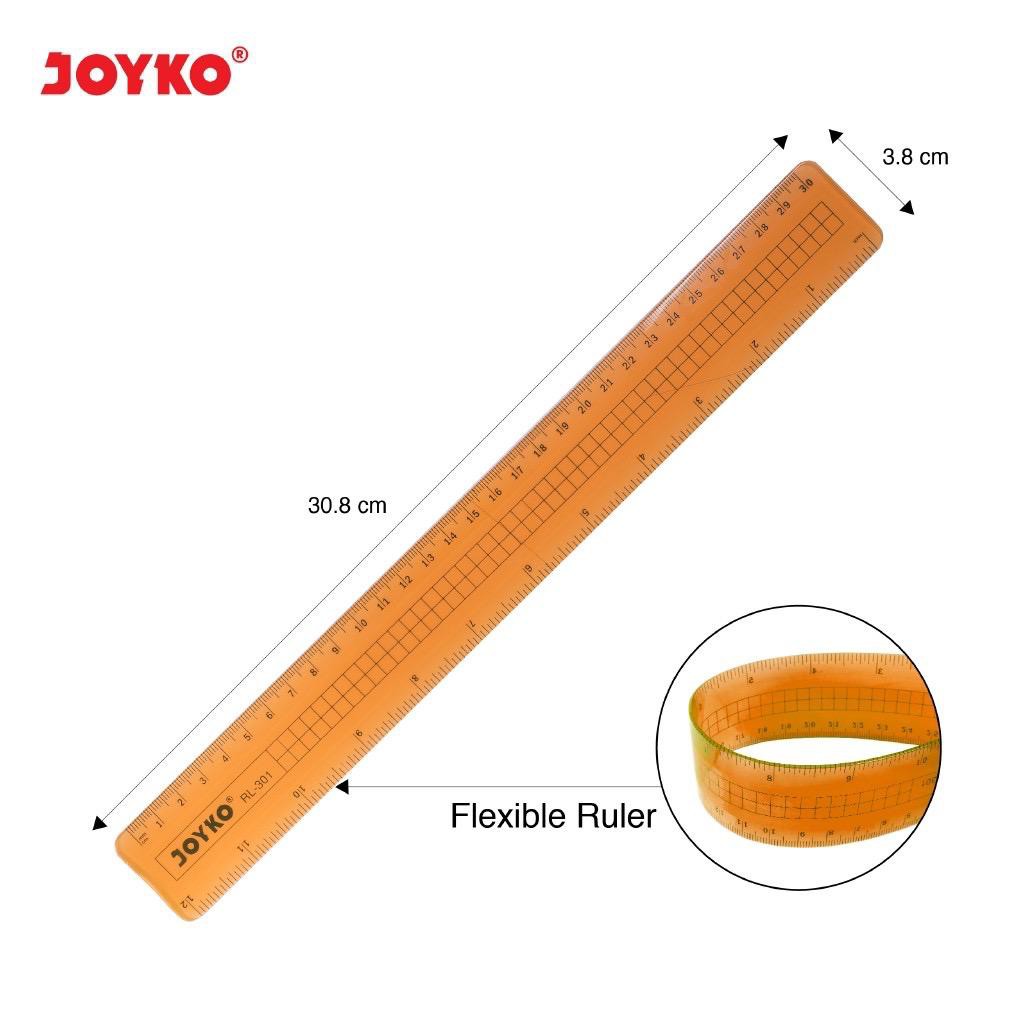 ( Ecer 1 Pc ) JOYKO - PENGGARIS LENTUR PLASTIK - GARISAN FLEXIBLE RULER 30 CM / RL 301 PINK GREEN BLUE ORANGE