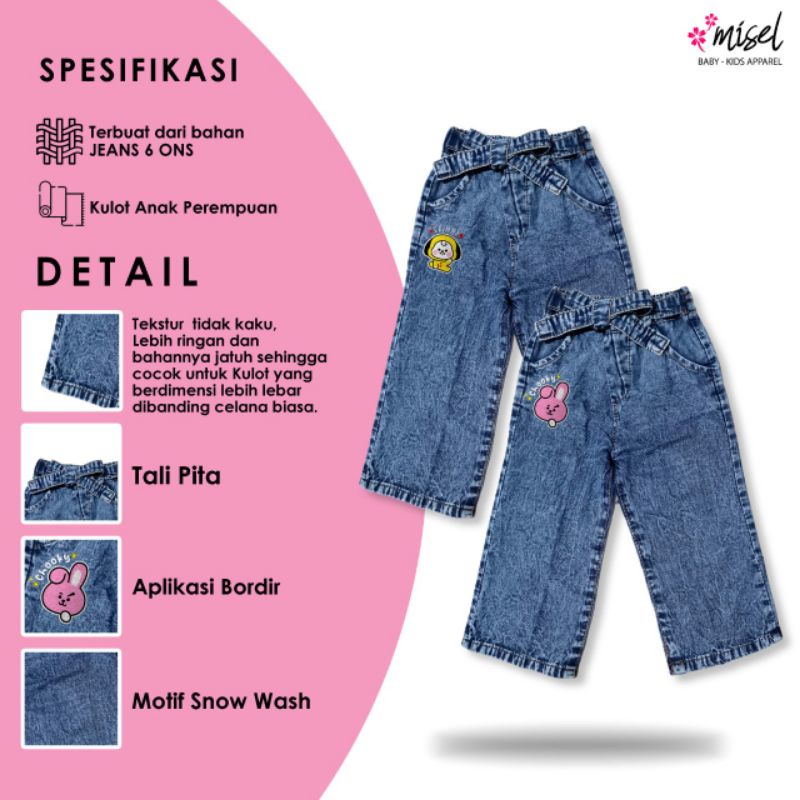 Celana Kulot Jeans anak motif BTS bordir, Bawahan Lepis Panjang anak perempuan BT12