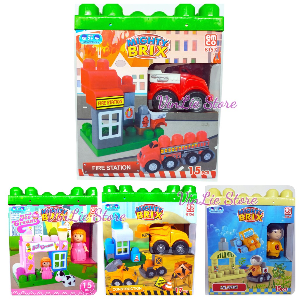 EMCO MIGHTY BRIX ATLANTIS / CONSTRUCTION / FIRE STATION /  ICE CREAM MAINAN BONGKAR PASANG ORIGINAL 
