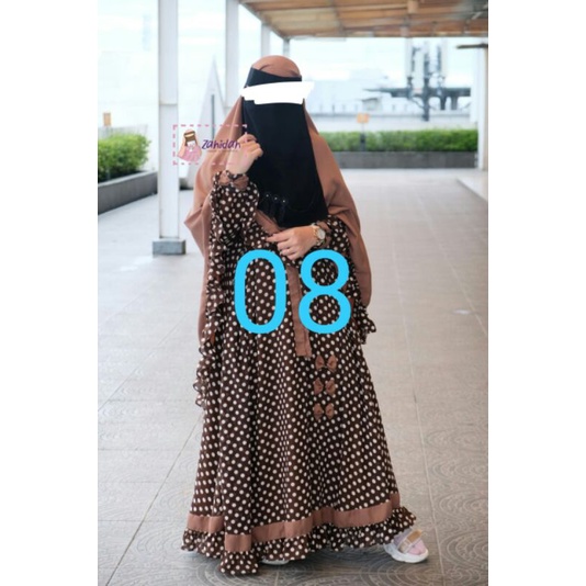 gamis set polka cantik unik original asli zahidah