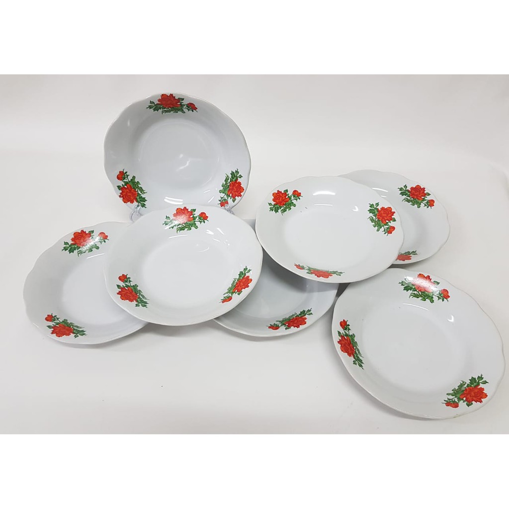 Cod Piring Makan 8 Rose Keramik Lusin 12pcs Shopee Indonesia