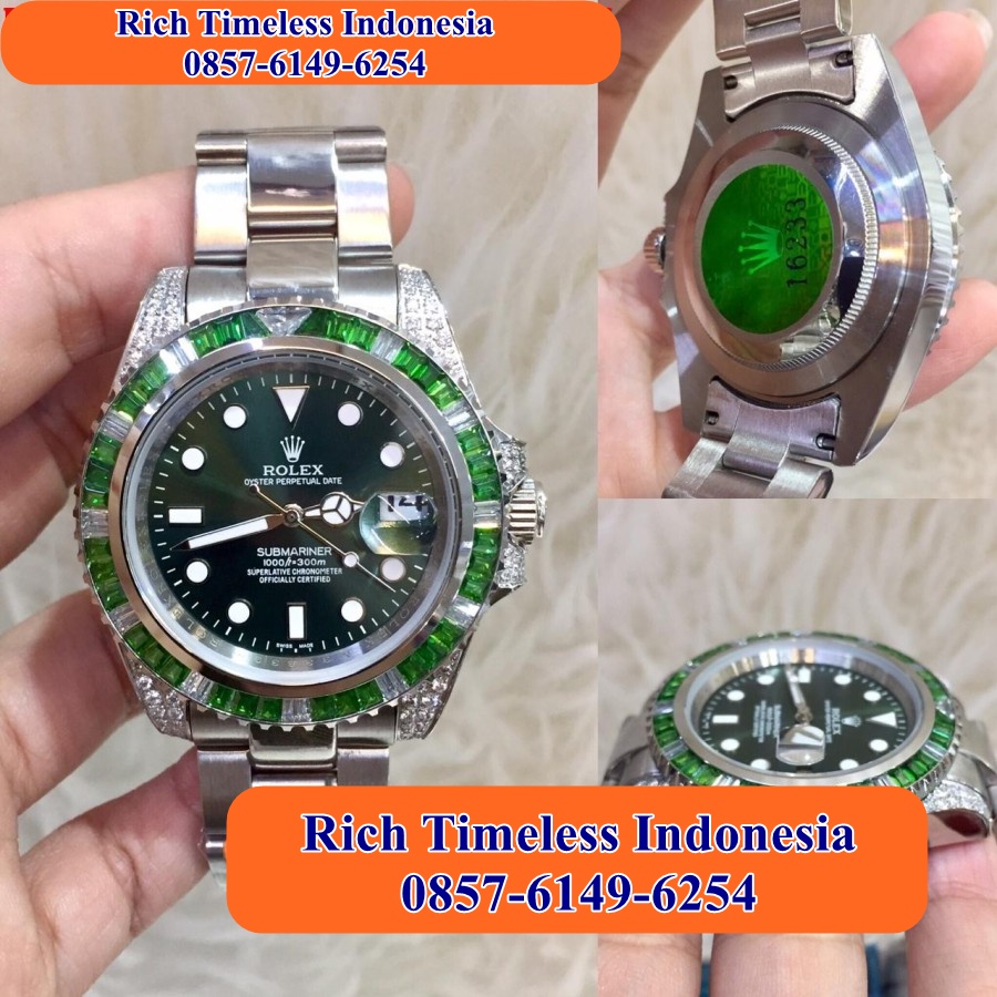 Hot Promo  Jam Tangan Pria Keren Rolex GMT Master II Ring Diamond Stainless Silver Jam Tangan Kasual