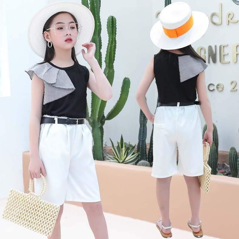 Setelan Anak Perempuan Clara Cool BLACK/WHITE With Belt