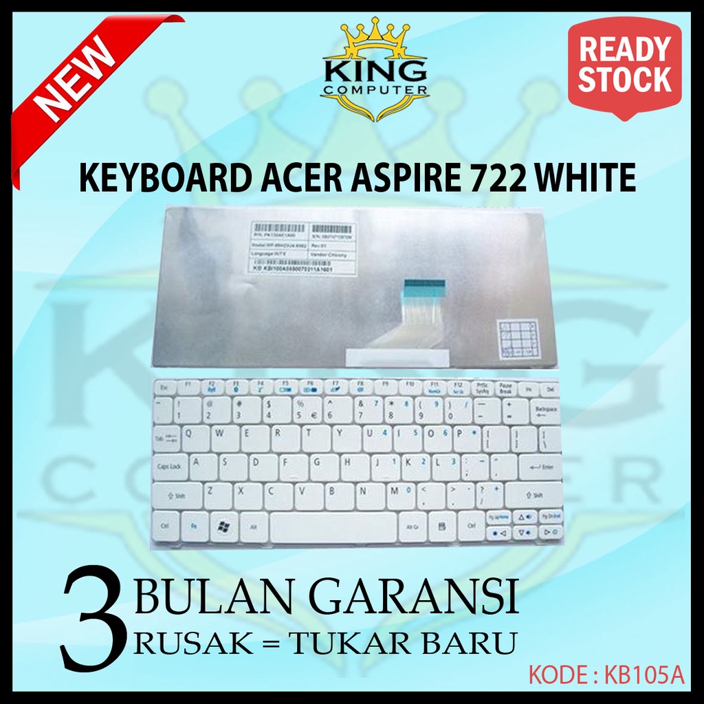 Keyboard Laptop ACER Aspire One 721 722 753 Putih