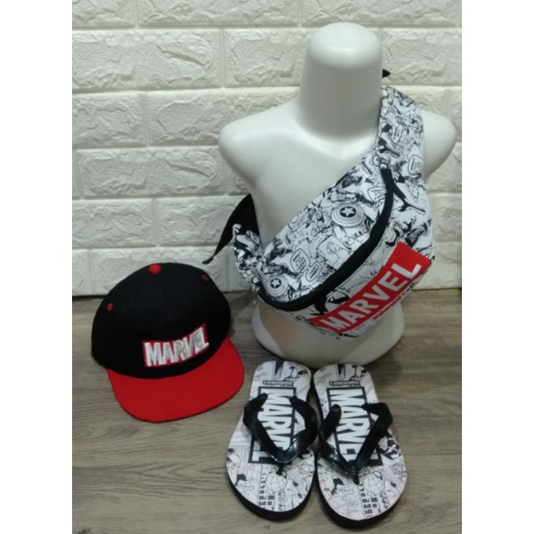 PAKET HEMAT 3IN1 AVENGER WAISTBAG/TOPI BORDIR/SENDAL