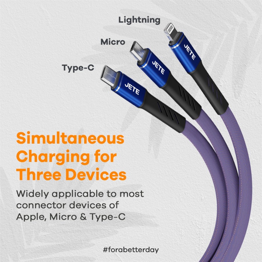 Kabel Data | Kabel USB | Kabel Charger 3 in 1 Micro Type C Iphone Lightning JETE CX7 - Garansi 2 Tahun