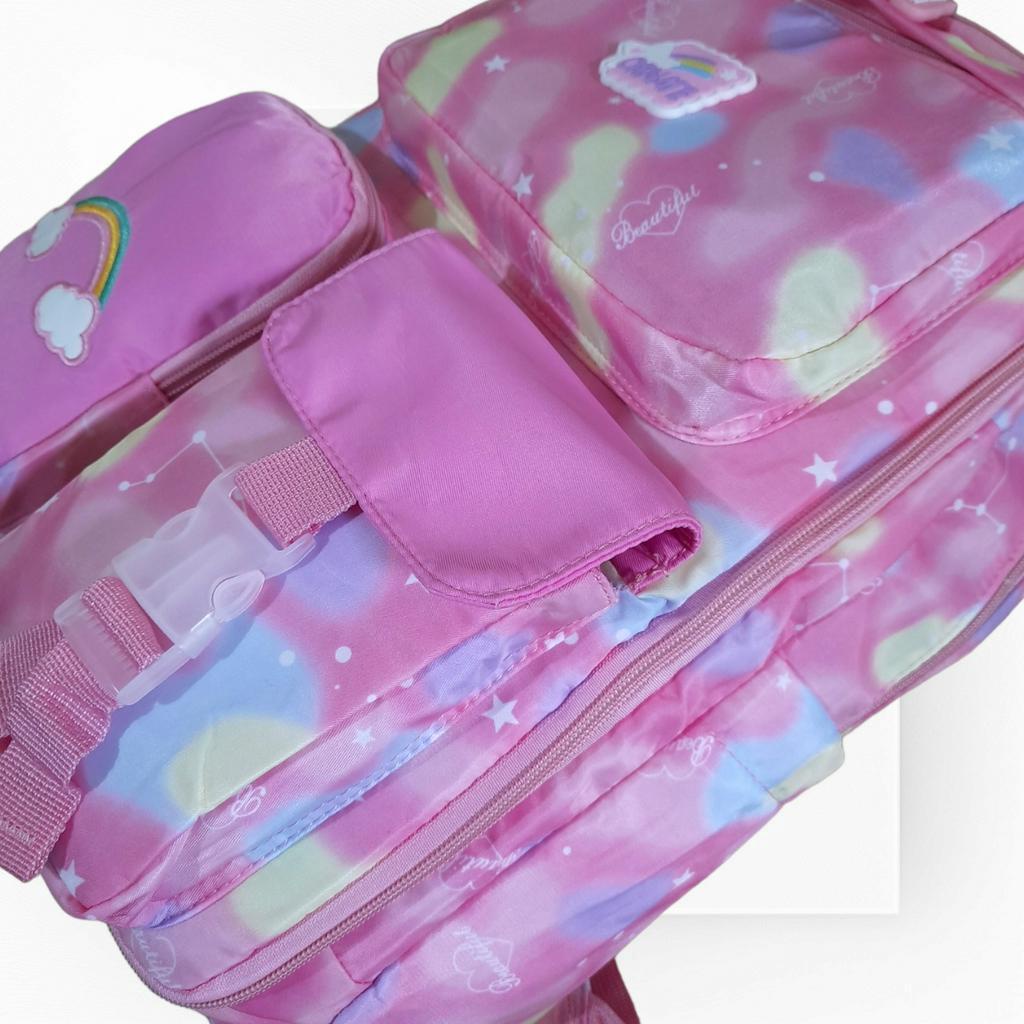 Tas Sekolah Anak Anak,Tas Ransel Remaja, Tas Ransel Bahu Motif Pelangi Untuk SD, SMP, Remaja Tas Ransel Model Kulkas Tahan Air ORNATE Import