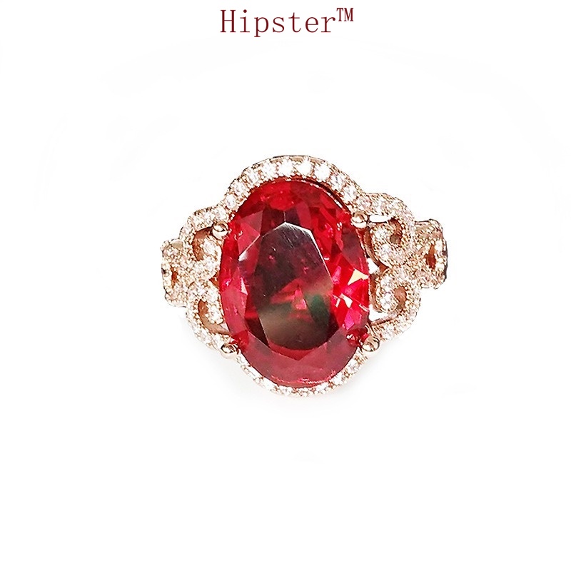 Hot Sale Elegant Temperament Entry Lux Rose Gold Inlaid Ruby Adjustable Ring