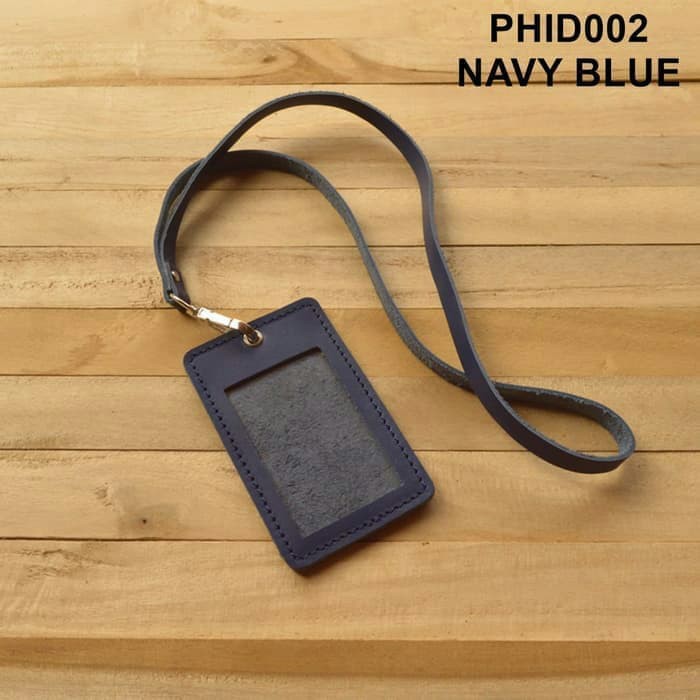 

Gantungan ID card simpel kulit asli warna navy hook silver ID car holder dompet ID card
