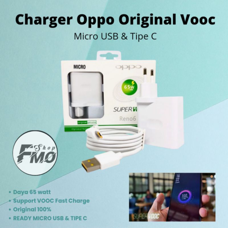 Original Super Vooc Micro Usb dan Tipe C Type C Support Fast Charging