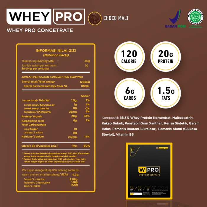 

WPRO | WHEYPRO 300 gr Whey Protein Concentrate IDR 115K - Choco Malt Suplemen Amino Susu Fitness Penggemuk Protein Penambah Berat Badan Bpom Penggemuk X1U3N3S3P9 Otot Platinum Tanpa Olahraga Suplemen Pembentuk Otot Perut Gold Pro Whey Fitness Pembakar Lem
