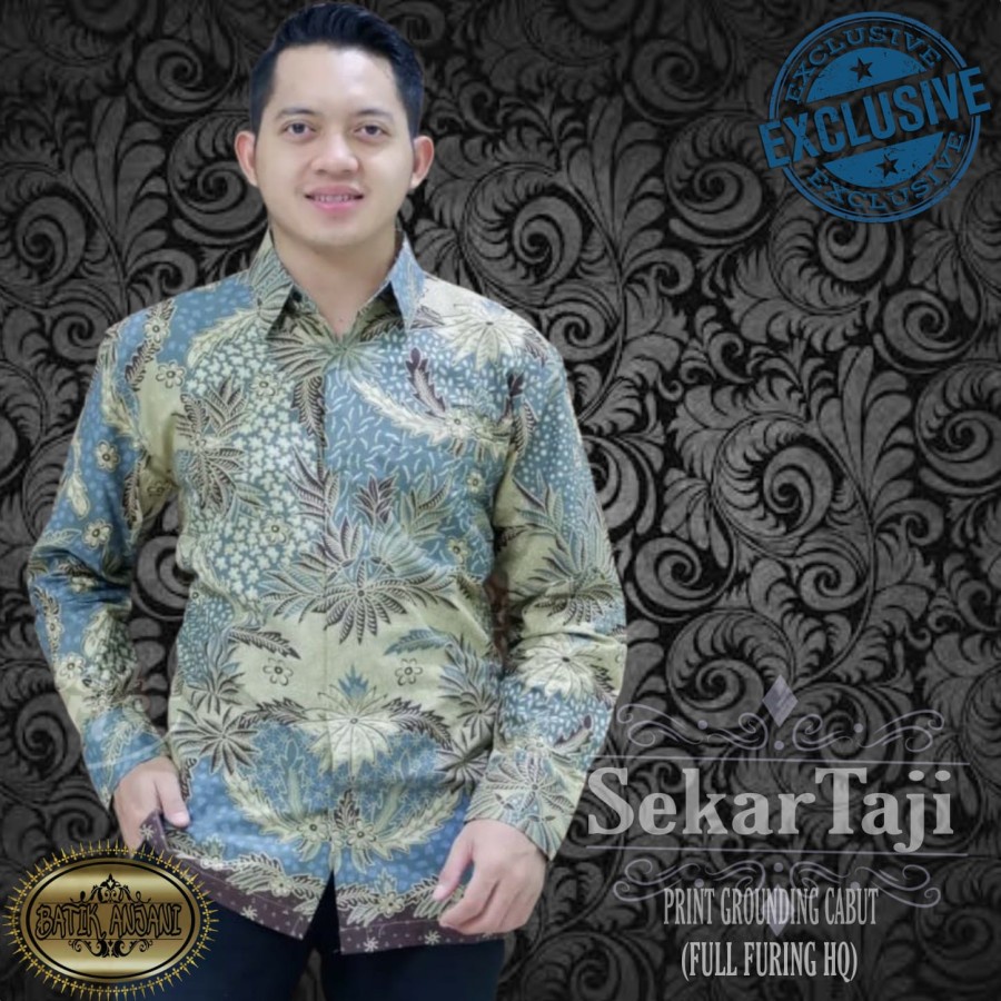 Sekartaji Grey Kemeja Batik Pria Lengan Panjang by Batik Anjani