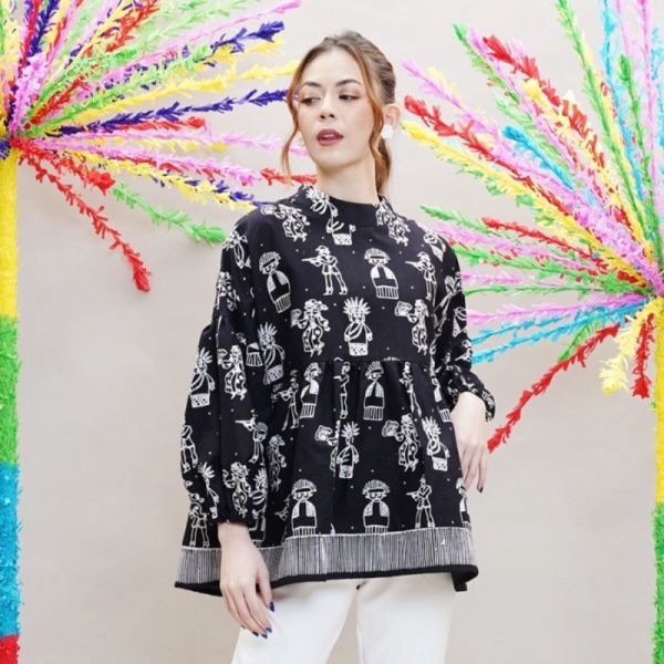 Jual NONA RARA - Nyiur Betawi T0896 PO Baju atasan kerja batik wanita - All Size Murah