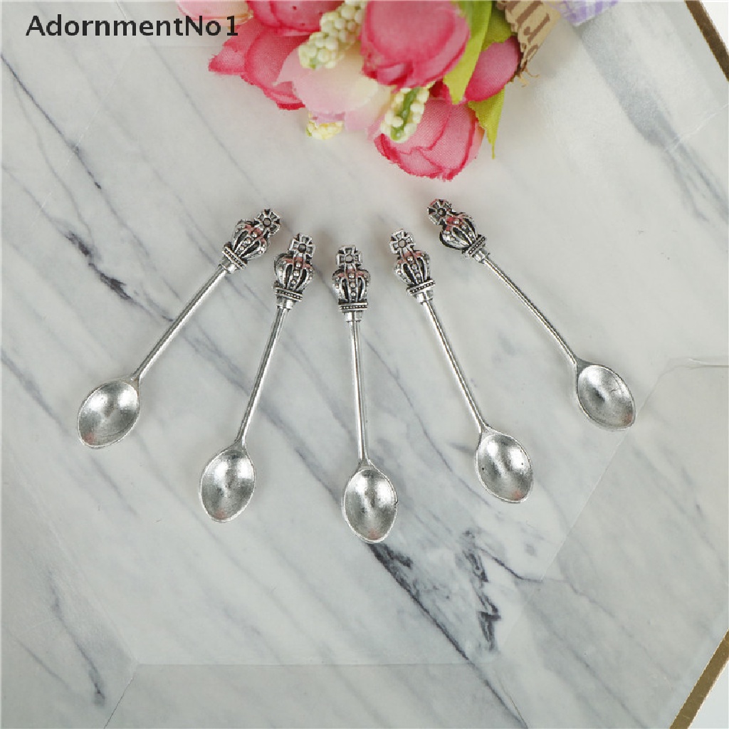 (AdornmentNo1) 5pcs Liontin Sendok + Garpu + Mahkota Vintage Untuk Membuat Perhiasan Charms