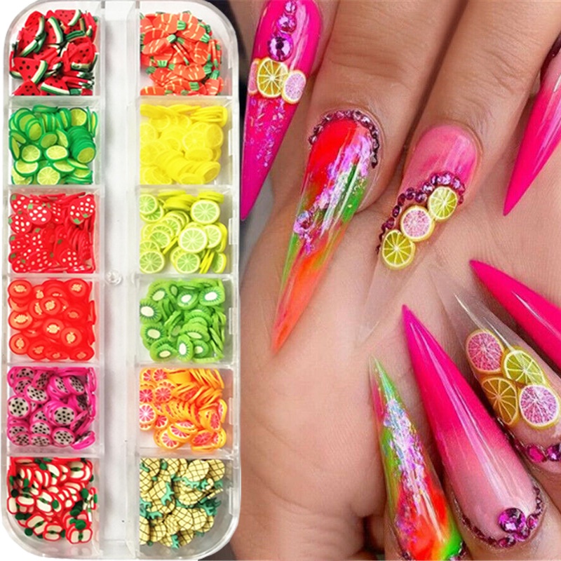 1 Kotak Stiker Sequin Glitter Bentuk Bunga Buah 3D Untuk Dekorasi Nail Art