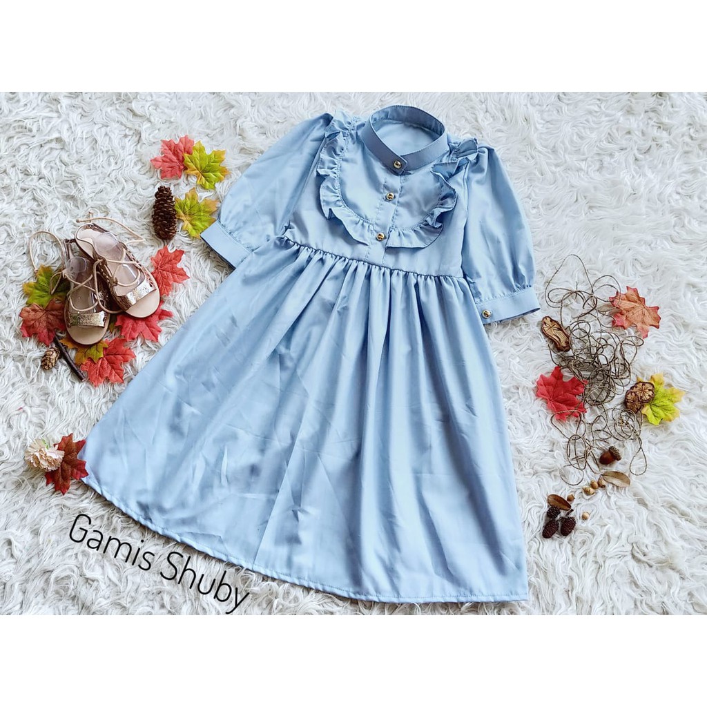 GAMIS SHUBY ANAK WARNA BIRU FROZEN/ GAMIS ANAK/ GAMIS NEWBORN/ BAJU ANAK PEREMPUAN/ BAJU PHOTOSHOOP 