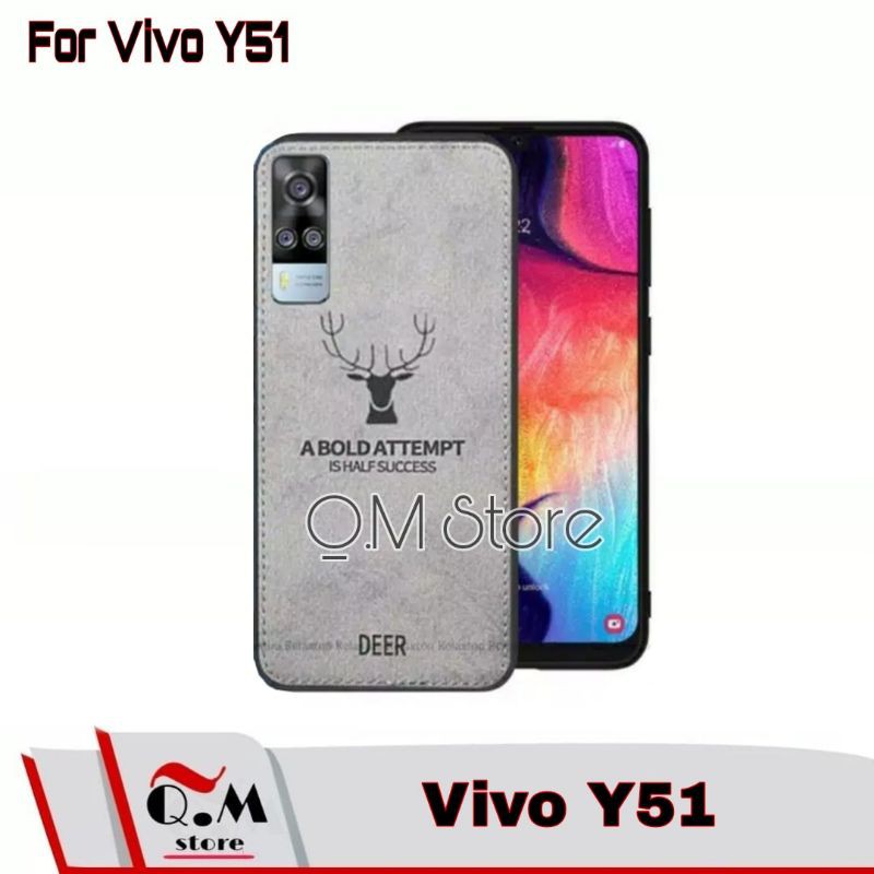 Paket 3IN1 Case Deer Vivo Y51 Softcase Canvas Jens Back Cover Slim Armor Plus TG Layar Plus Camera