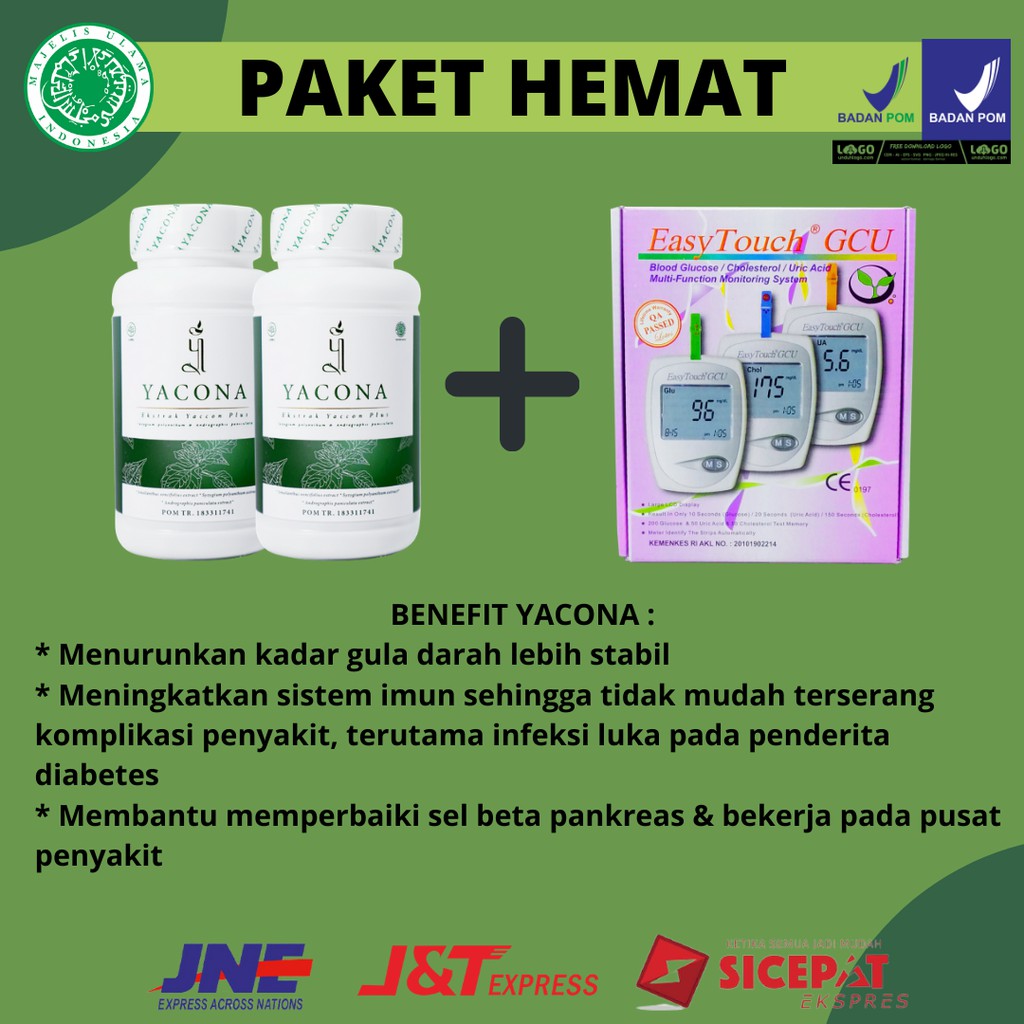 [FREE ALAT CEK GULA DARAH] YACONA Kapsul Diabetes ASLI Daun YAKON isi 2 Botol