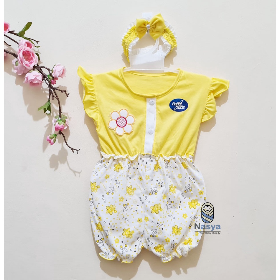 [P-003] Baju Bayi Jumpsuits Bayi Perempuan Lengan Aksen Renda (0-6 bulan) Planet Kids (Planet Kid)