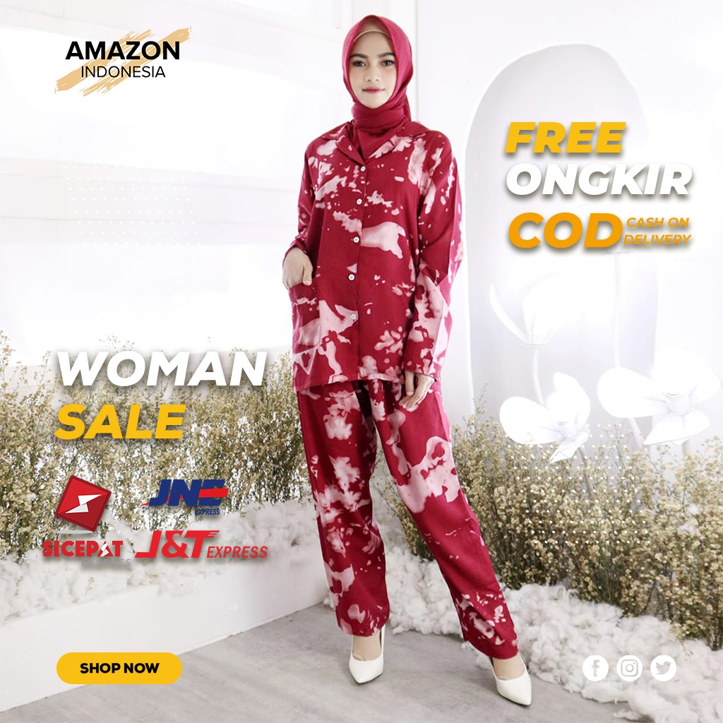 PIYAMA PANJANG TIE DIE SATU SET WARNA MAROON BAHAN RAYON BAJU TIDUR WANITA FIT TO XXL GOOD QUALITY