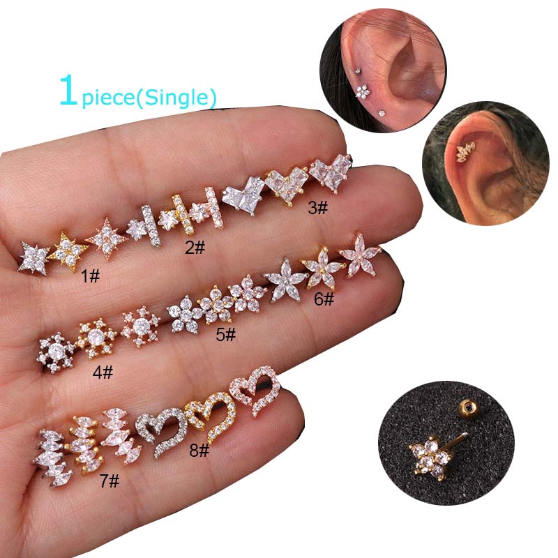 1piece Hypoallergenic Stainless Steel Auricle Pinna Piercing Cartilage Earrings 6mm Bar