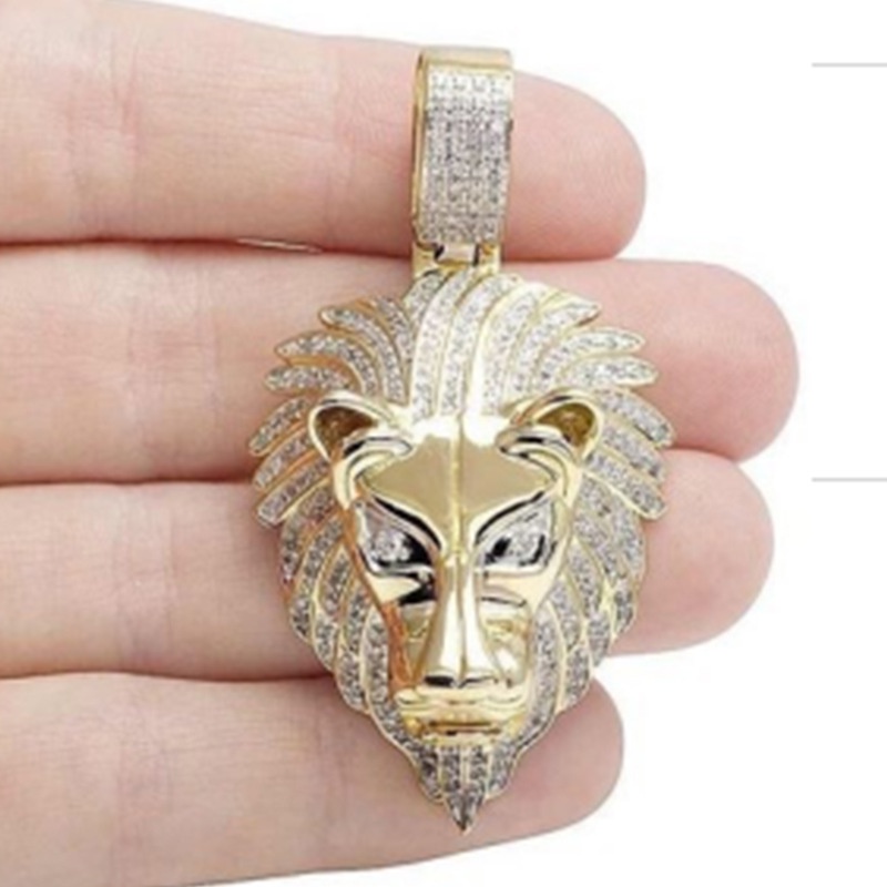 Kalung Liontin Kepala Singa Bahan Stainless Steel Gaya Hip Hop Untuk Pria