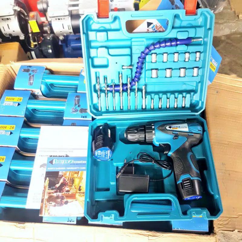 BENZ Mesin Bor Cas Baterai 12V Cordless Drill 10mm Set BZ 8004
