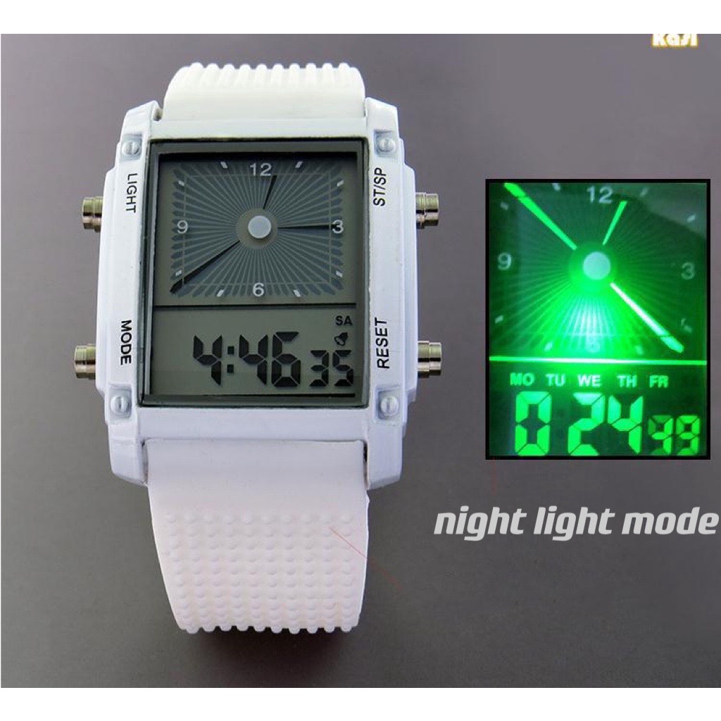 Jam Tangan Pria Wanita Dual Digital 5 LED Light Original Anti Air (FREE BOX)