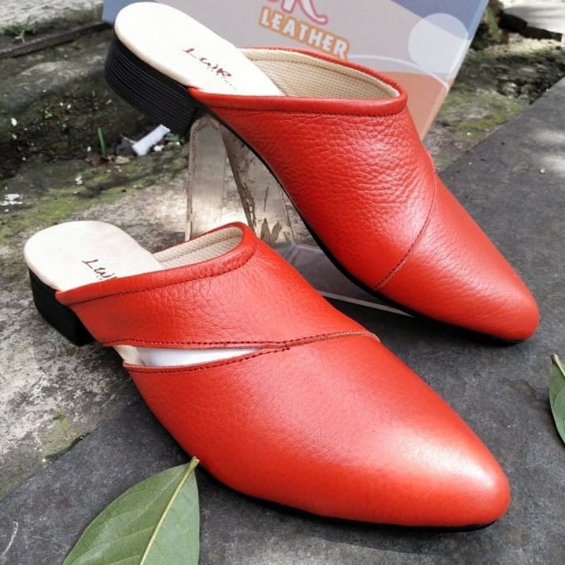 sendal selop cewek / sendal selop wanita hak 3cm / sendal cewek asli kulit