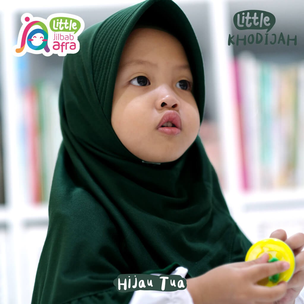 Jilbab Instan Anak Little Khodijah Hijau Tua - Little Jilbab Afra - Bahan Kaos, Adem &amp; Lembut