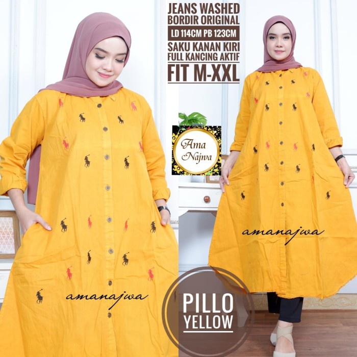 TUNIK JEANS WARNA KUNING JUMBO LD 114 CM REAL PICT PILLO