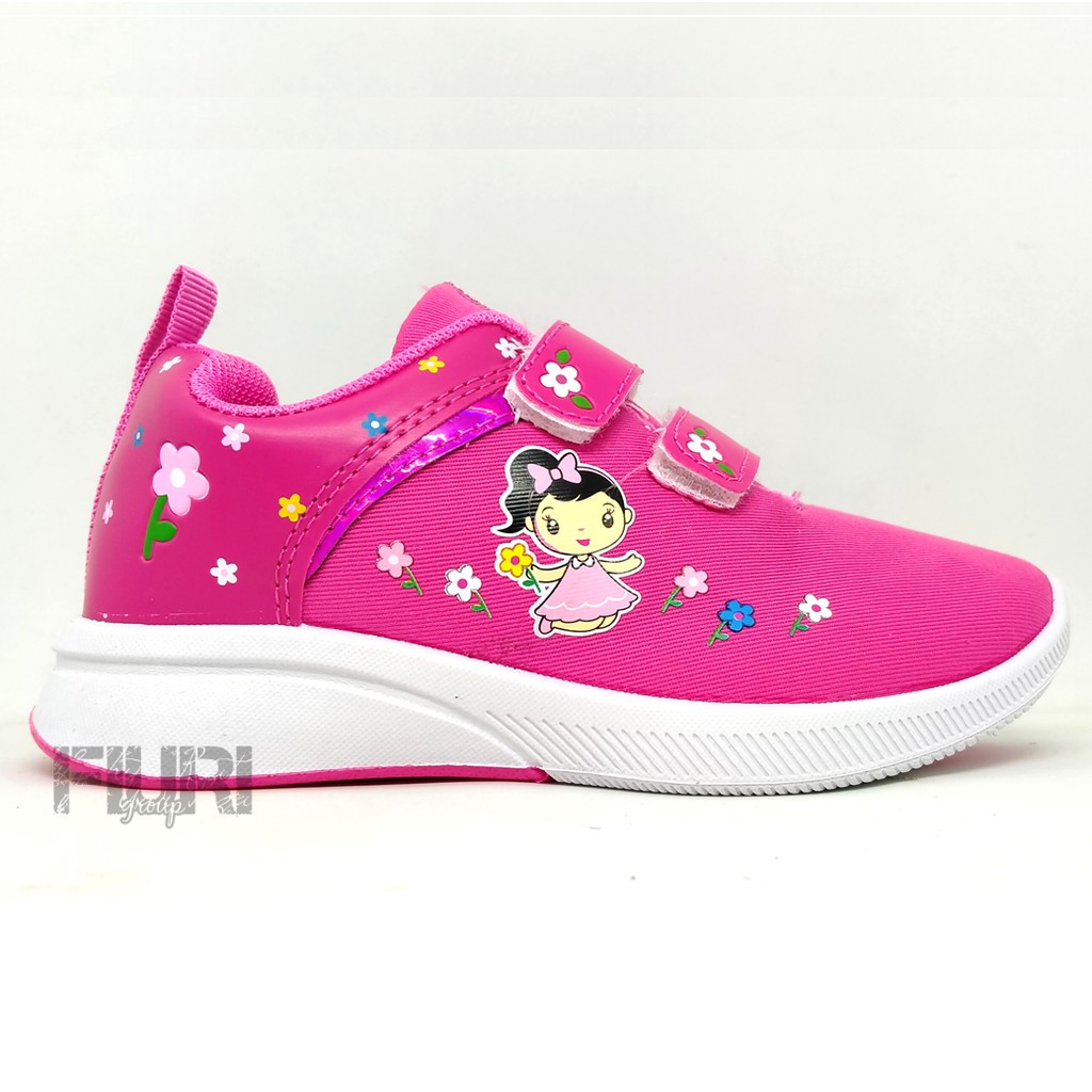 FIURI - ANDO ORIGINAL - LILY FLOWER PEREKAT 29-32 PINK - SEPATU SNEAKERS KANVAS SOL KARET ANAK KECIL PEREMPUAN  - SEPATU LITTLE PRINCESS KETS LUCU FASHION TRENDY - SEPATU SEKOLAH PAUD TK KRETEKAN PEREKAT CEWEK MURAH PROMO DISKON BONUS KAOS KAKI