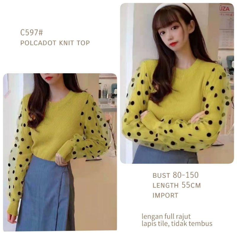 MDLV ~ C597 KNIT POLKA NEW COLLOR // ATASAN RAJUT LENGAN PANJANG POLKA // FASHION IMPORT WANITA