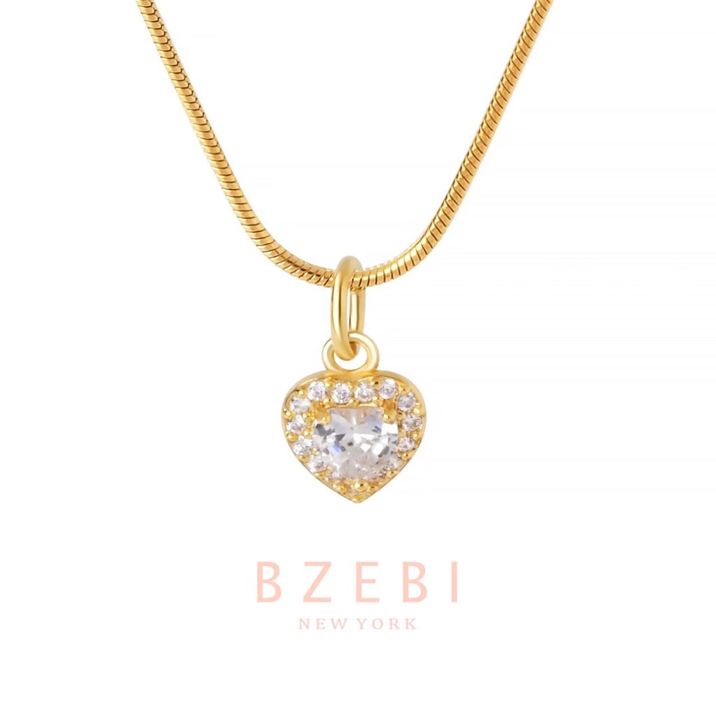 Bzebi Kalung Rantai Emas 18k Dengan Liontin Hati Aksen Berlian Imitasi 916 Hypoallergenic 146n