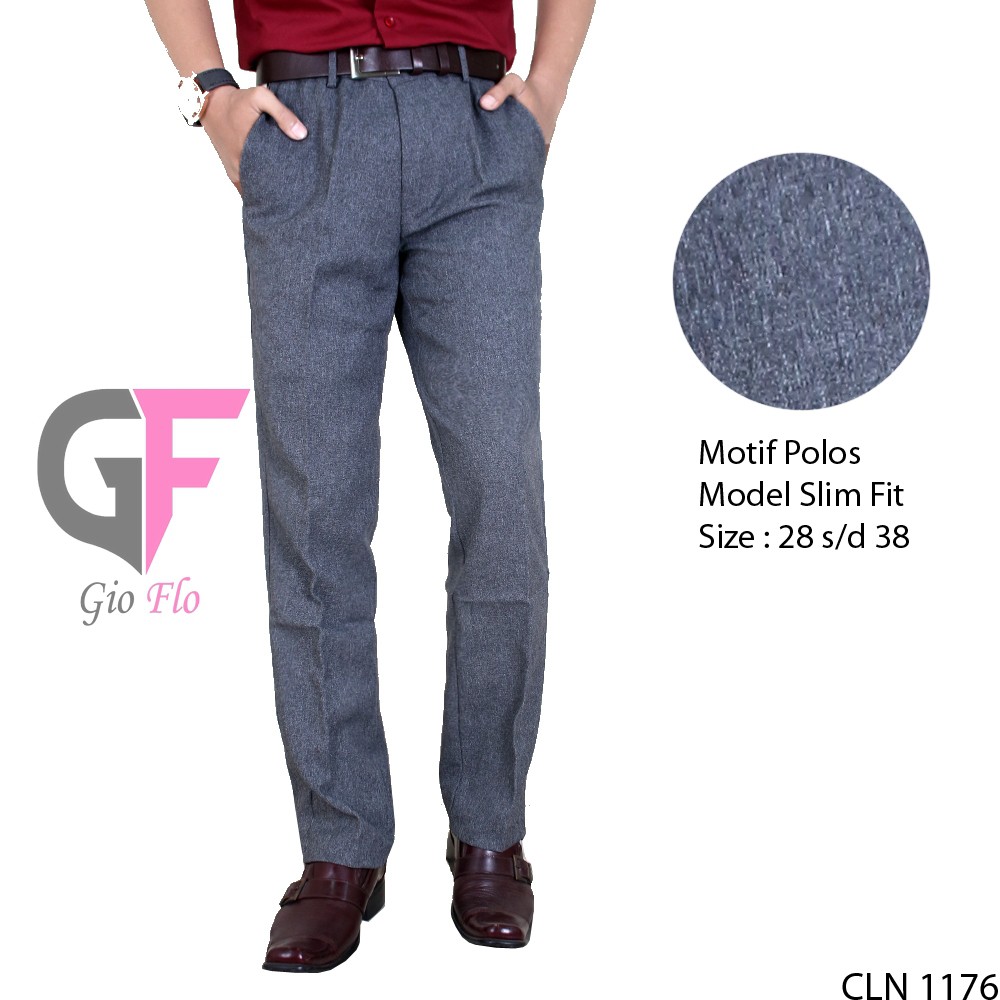 GIOFLO Celana Kerja Slim Fit Polos Formal Terbaru Pria Grey / CLN 1176