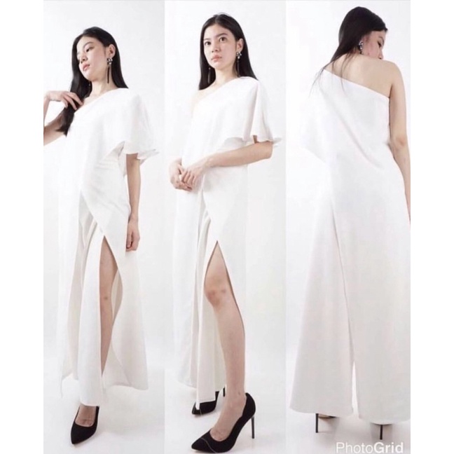 one shoulder white jumpsuit