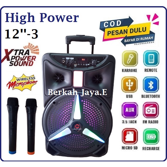 Speaker Portable Wireless High Power - 777 A3 - 12 inch Bluetooth 2 buah mic wereles