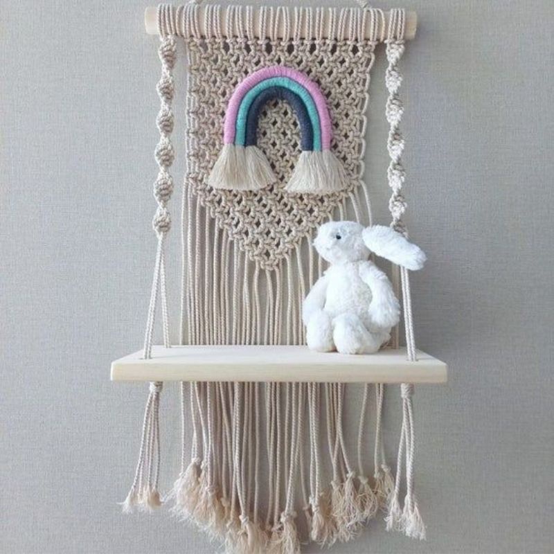 (READY STOK) Macrame rak buku/ ambalan kayu/ rak serbaguna/ dekorasi rumah